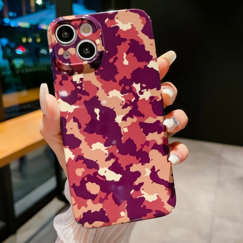 

For iPhone 14 Precise Hole Camouflage Pattern PC Phone Case(Purple Brown)