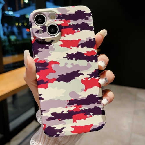 

For iPhone 14 Precise Hole Camouflage Pattern PC Phone Case(Red Purple White)