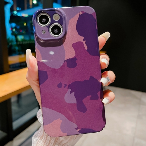 

For iPhone 14 Precise Hole Camouflage Pattern PC Phone Case(Dark Purple)