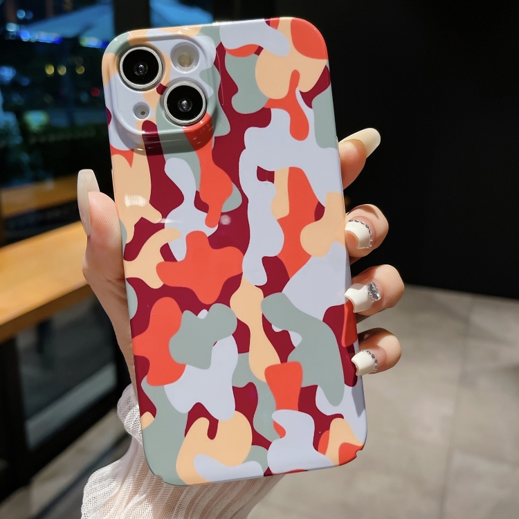 

For iPhone 13 Precise Hole Camouflage Pattern PC Phone Case(Orange Grey)