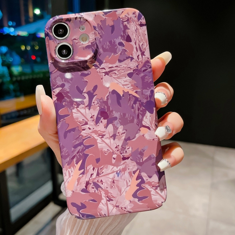 

For iPhone 12 mini Precise Hole Camouflage Pattern PC Phone Case(Pink Purple)
