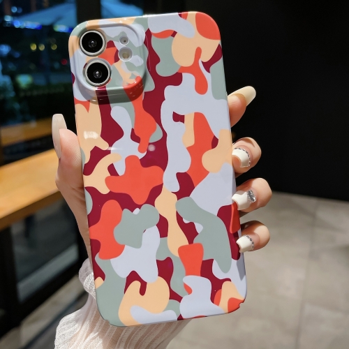 

For iPhone 12 Precise Hole Camouflage Pattern PC Phone Case(Orange Grey)