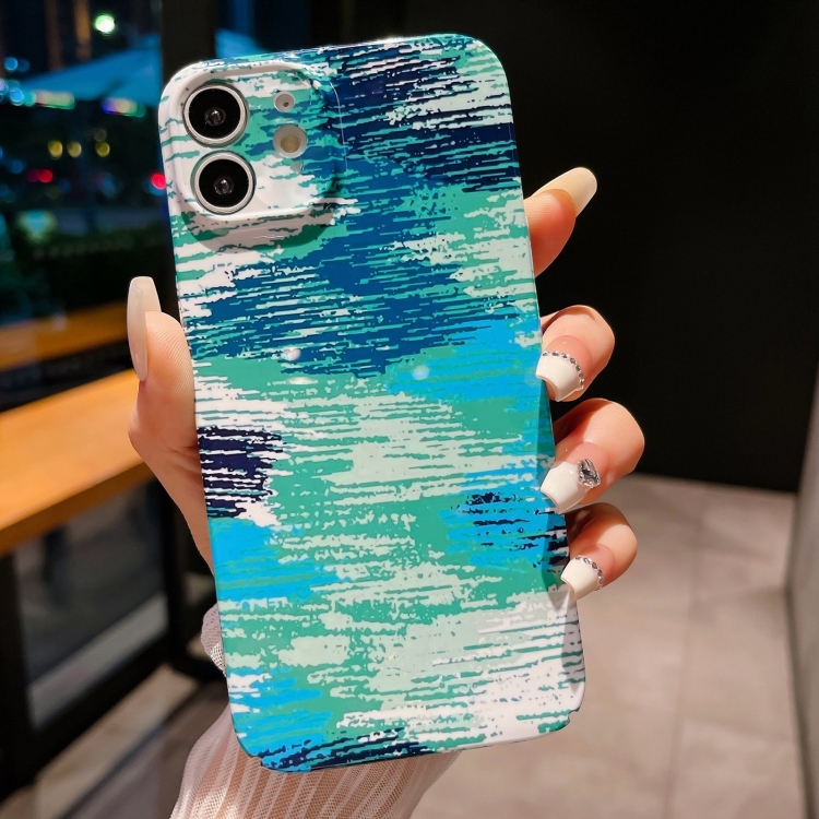 

For iPhone 12 Precise Hole Camouflage Pattern PC Phone Case(Blue Green)