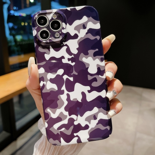 

For iPhone 12 Pro Precise Hole Camouflage Pattern PC Phone Case(White Purple)