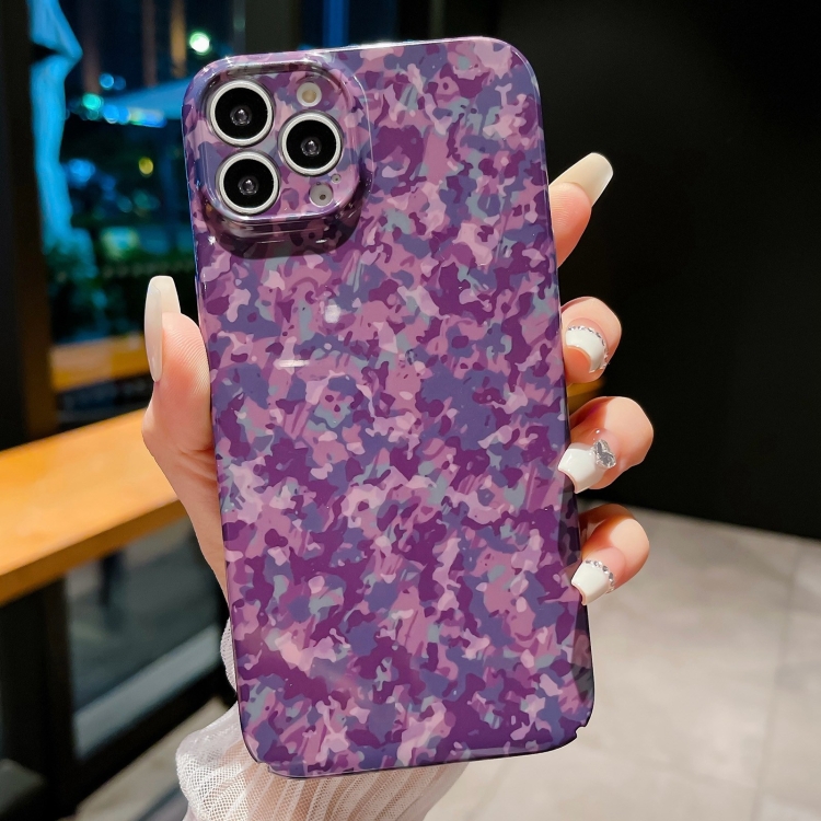

For iPhone 12 Pro Precise Hole Camouflage Pattern PC Phone Case(Fragmented Purple)