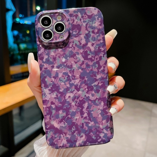 

For iPhone 12 Pro Max Precise Hole Camouflage Pattern PC Phone Case(Fragmented Purple)