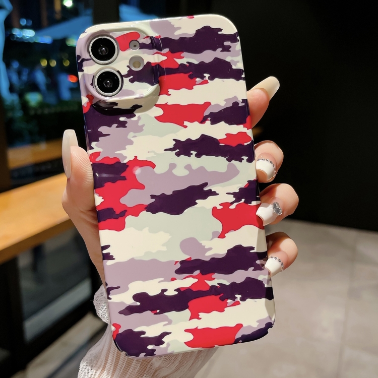 

For iPhone 11 Precise Hole Camouflage Pattern PC Phone Case(Red Purple White)