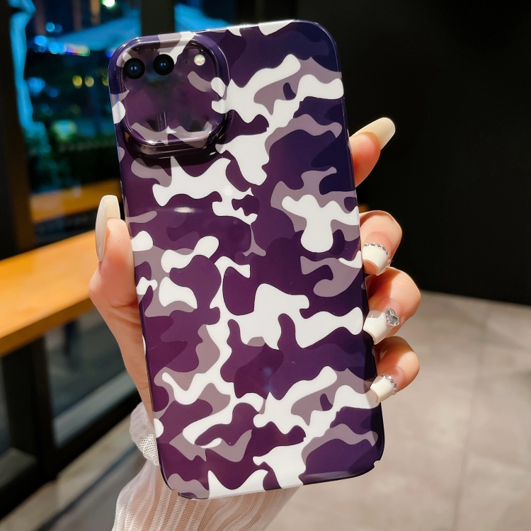 

For iPhone 8 Plus / 7 Plus Precise Hole Camouflage Pattern PC Phone Case(White Purple)