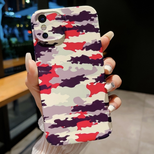 

For iPhone X / XS Precise Hole Camouflage Pattern PC Phone Case(Red Purple White)