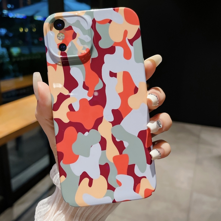 

For iPhone X / XS Precise Hole Camouflage Pattern PC Phone Case(Orange Grey)