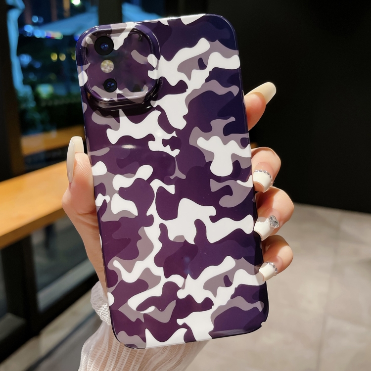 

For iPhone X / XS Precise Hole Camouflage Pattern PC Phone Case(White Purple)