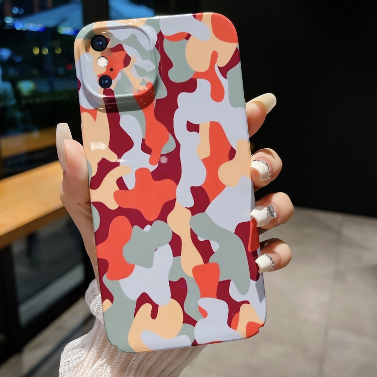 

For iPhone XS Max Precise Hole Camouflage Pattern PC Phone Case(Orange Grey)