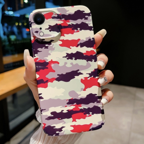 

For iPhone XR Precise Hole Camouflage Pattern PC Phone Case(Red Purple White)