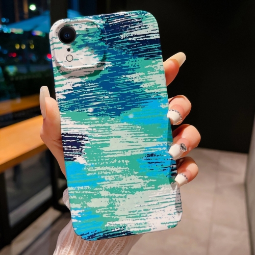 

For iPhone XR Precise Hole Camouflage Pattern PC Phone Case(Blue Green)