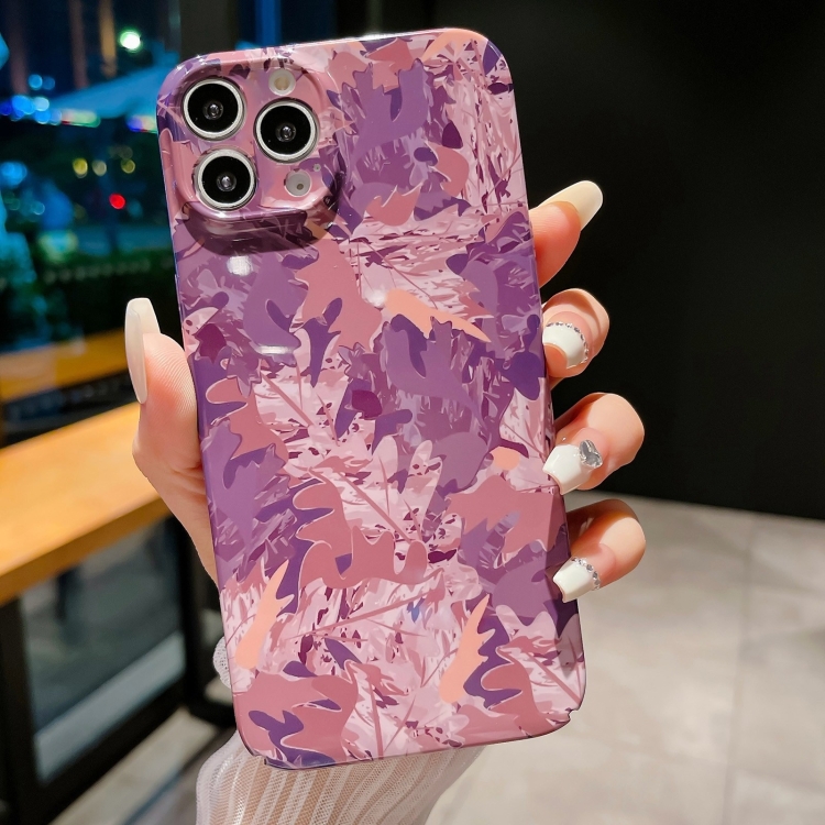 

For iPhone 15 Pro Precise Hole Camouflage Pattern PC Phone Case(Pink Purple)