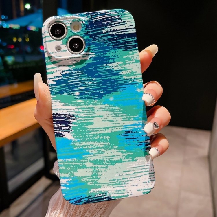 

For iPhone 15 Precise Hole Camouflage Pattern PC Phone Case(Blue Green)