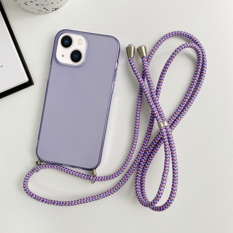 

For iPhone 14 Thicken Colorful TPU Phone Case with Braided Lanyard(Purple)