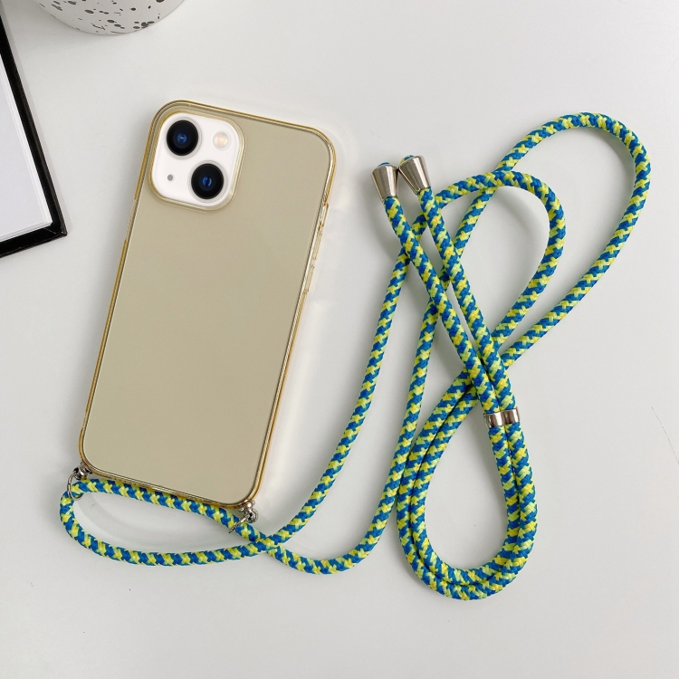 

For iPhone 14 Thicken Colorful TPU Phone Case with Braided Lanyard(Gold)