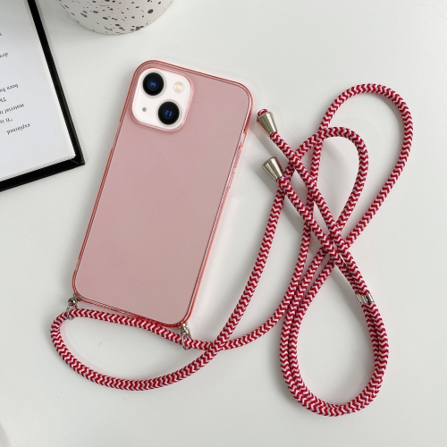 

For iPhone 14 Thicken Colorful TPU Phone Case with Braided Lanyard(Pink)