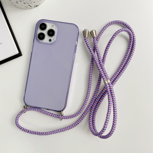 

For iPhone 14 Pro Thicken Colorful TPU Phone Case with Braided Lanyard(Purple)