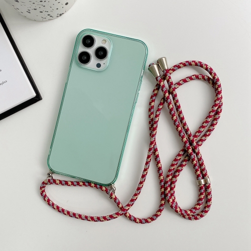 

For iPhone 14 Pro Max Thicken Colorful TPU Phone Case with Braided Lanyard(Green)