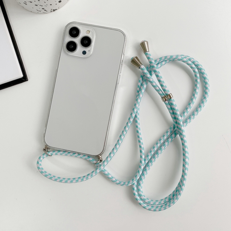 

For iPhone 14 Pro Max Thicken Colorful TPU Phone Case with Braided Lanyard(Transparent)