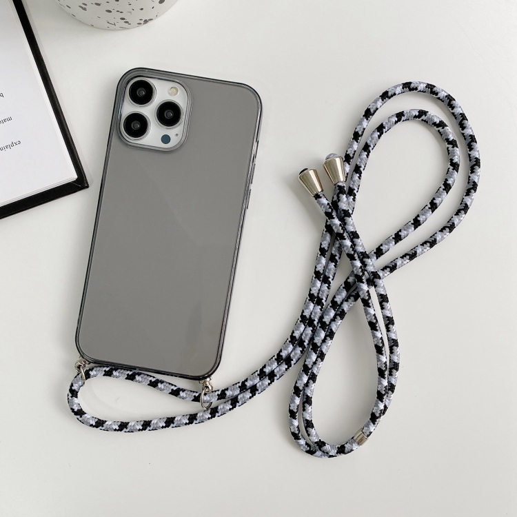 

For iPhone 13 Pro Max Thicken Colorful TPU Phone Case with Braided Lanyard(Black)