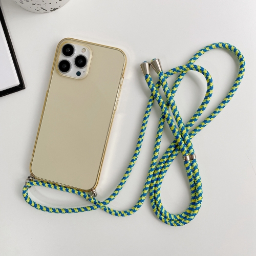 

For iPhone 13 Pro Max Thicken Colorful TPU Phone Case with Braided Lanyard(Gold)