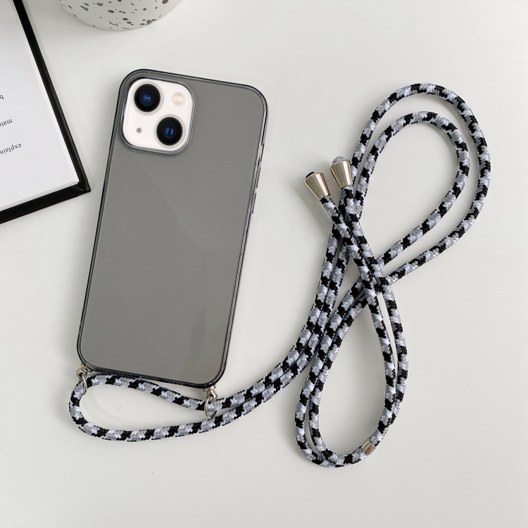 

For iPhone 13 Thicken Colorful TPU Phone Case with Braided Lanyard(Black)