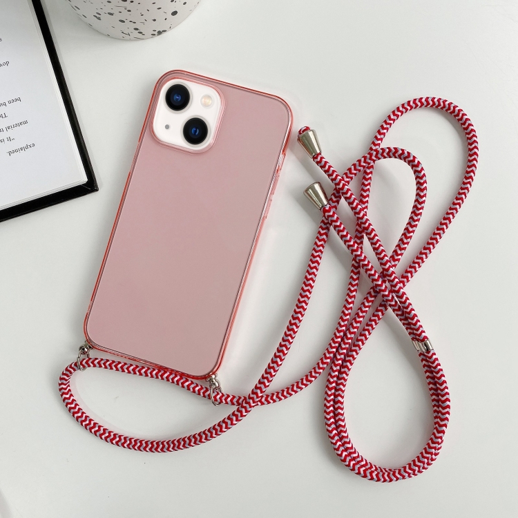 

For iPhone 13 Thicken Colorful TPU Phone Case with Braided Lanyard(Pink)