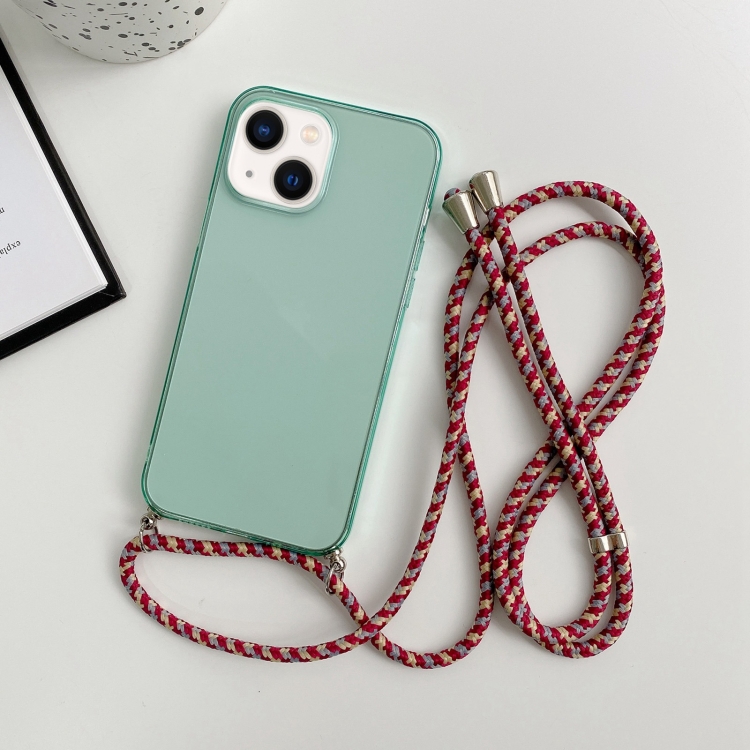 

For iPhone 13 mini Thicken Colorful TPU Phone Case with Braided Lanyard(Green)