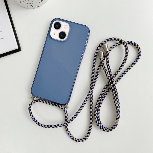 

For iPhone 13 mini Thicken Colorful TPU Phone Case with Braided Lanyard(Dark Blue)