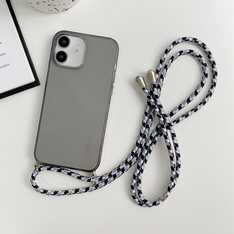 

For iPhone 12 Thicken Colorful TPU Phone Case with Braided Lanyard(Black)