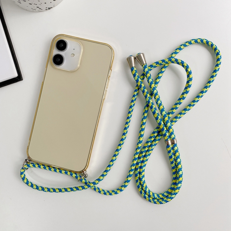 

For iPhone 12 Thicken Colorful TPU Phone Case with Braided Lanyard(Gold)
