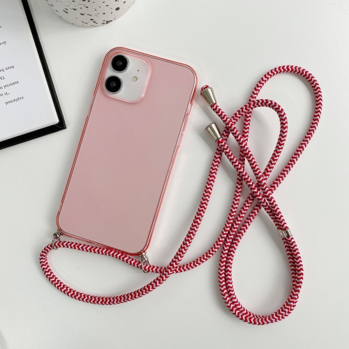 

For iPhone 12 Thicken Colorful TPU Phone Case with Braided Lanyard(Pink)