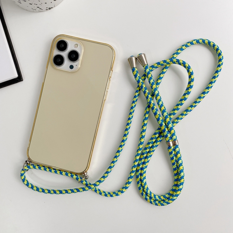 

For iPhone 12 Pro Max Thicken Colorful TPU Phone Case with Braided Lanyard(Gold)