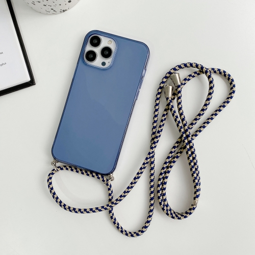 

For iPhone 12 Pro Max Thicken Colorful TPU Phone Case with Braided Lanyard(Dark Blue)