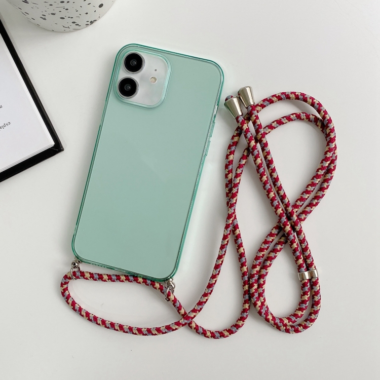 

For iPhone 12 mini Thicken Colorful TPU Phone Case with Braided Lanyard(Green)