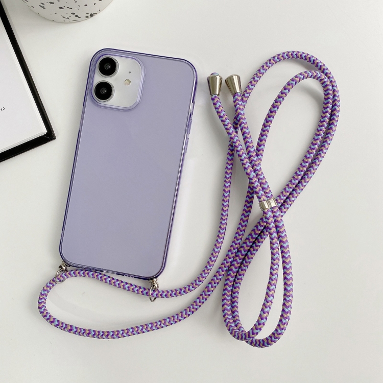 

For iPhone 12 mini Thicken Colorful TPU Phone Case with Braided Lanyard(Purple)
