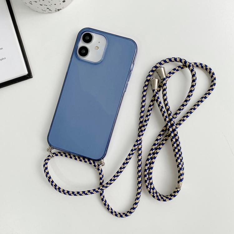 

For iPhone 12 mini Thicken Colorful TPU Phone Case with Braided Lanyard(Dark Blue)