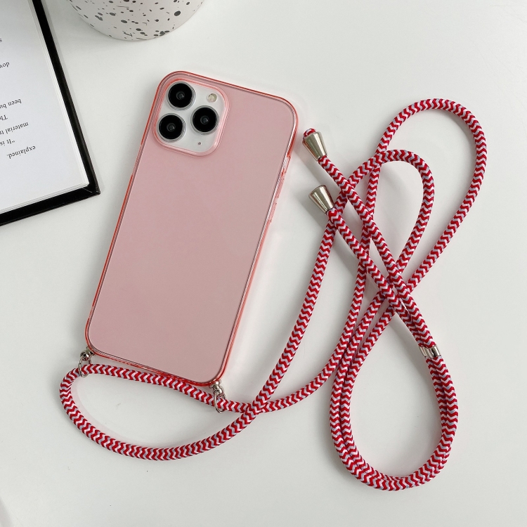 

For iPhone 11 Pro Max Thicken Colorful TPU Phone Case with Braided Lanyard(Pink)