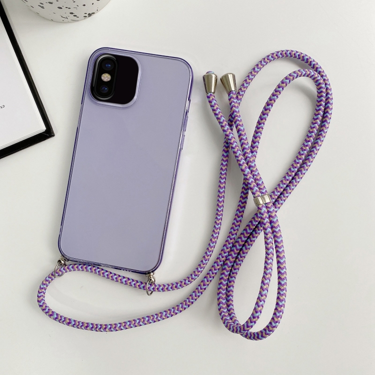 

For iPhone X / XS Thicken Colorful TPU Phone Case with Braided Lanyard(Purple)