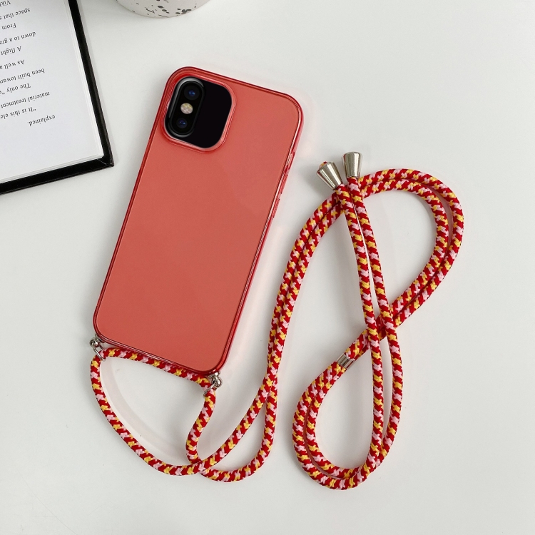 

For iPhone X / XS Thicken Colorful TPU Phone Case with Braided Lanyard(Red)
