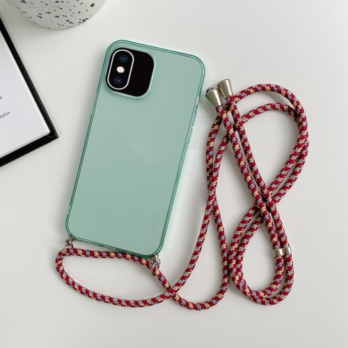 

For iPhone XR Thicken Colorful TPU Phone Case with Braided Lanyard(Green)