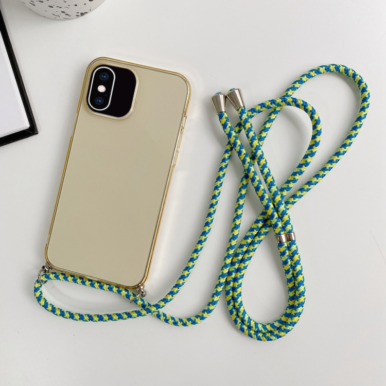 

For iPhone XR Thicken Colorful TPU Phone Case with Braided Lanyard(Gold)