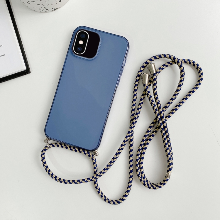 

For iPhone XR Thicken Colorful TPU Phone Case with Braided Lanyard(Dark Blue)