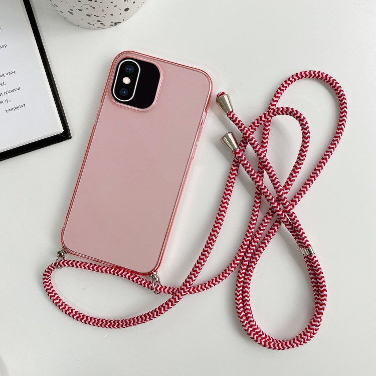 

For iPhone XR Thicken Colorful TPU Phone Case with Braided Lanyard(Pink)
