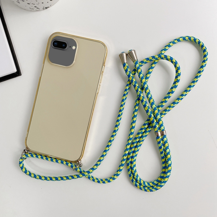 

For iPhone 8 Plus / 7 Plus Thicken Colorful TPU Phone Case with Braided Lanyard(Gold)