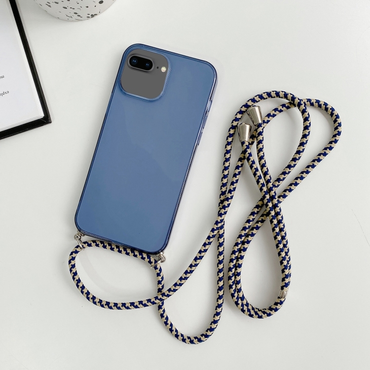 

For iPhone 8 Plus / 7 Plus Thicken Colorful TPU Phone Case with Braided Lanyard(Dark Blue)