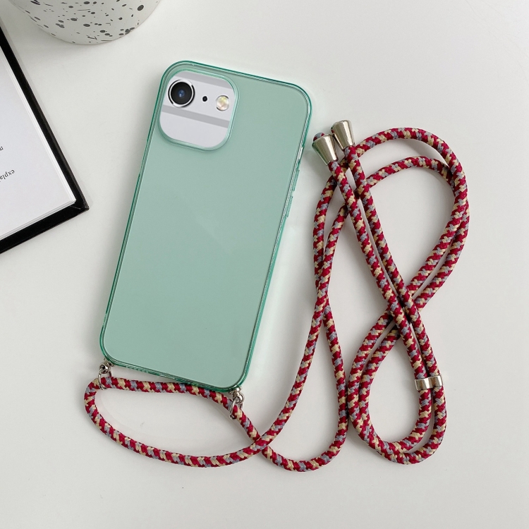 

For iPhone 6 Plus / 6s Plus Thicken Colorful TPU Phone Case with Braided Lanyard(Green)